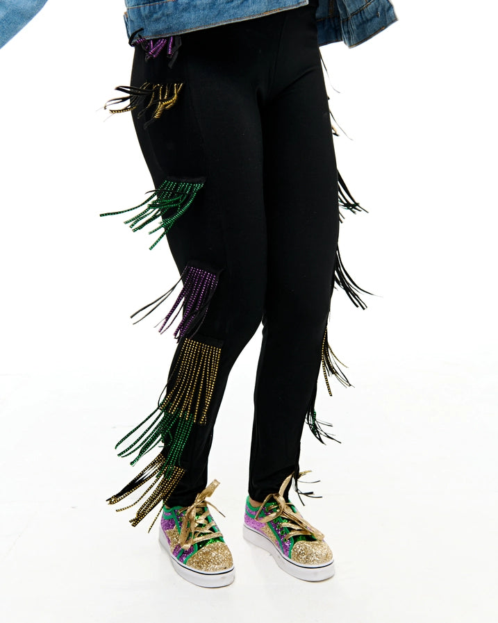 Mardi Gras Rhinestone Tassel Leggings