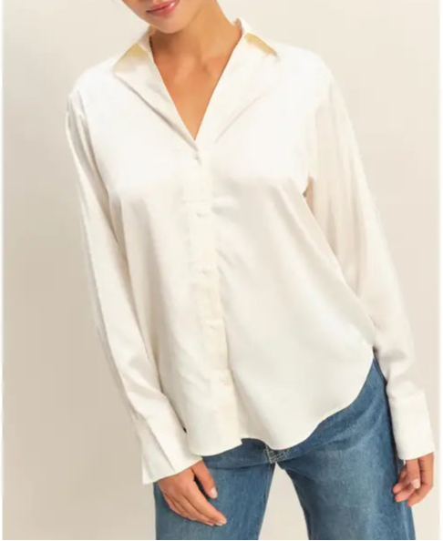 Emi Cream Satin Button Up