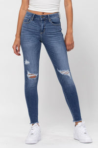 Distressed MR Skinny Fray Hem Jean