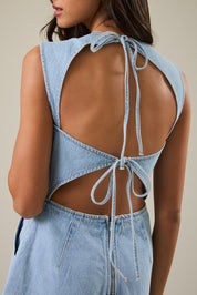 Backstage Bow Denim Romper