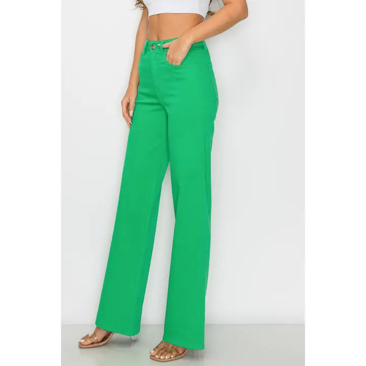 Green HW Wide Leg Jeans