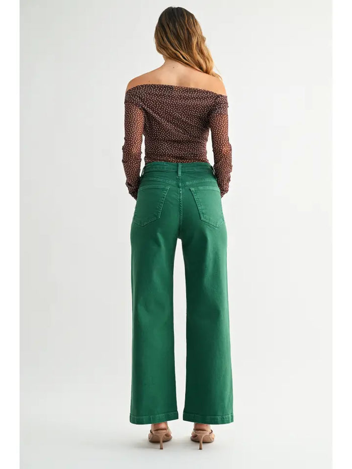 Meredith Wide Leg Green Jeans