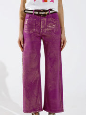 Purple & Gold Metallic Wide Leg Jeans