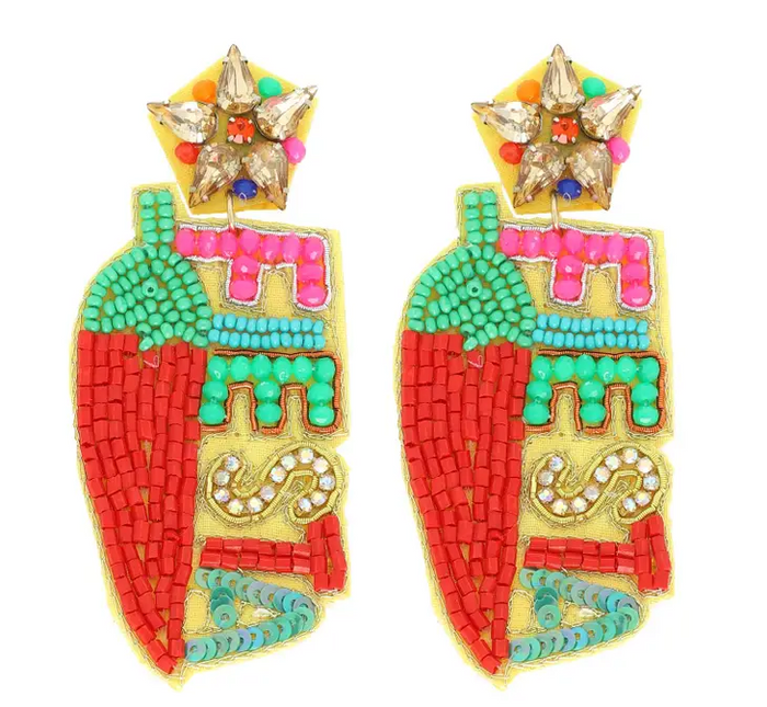 Fiesta Red Pepper Cinco De Mayo Beaded Earring