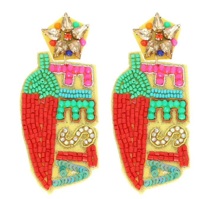 Fiesta Red Pepper Cinco De Mayo Beaded Earring
