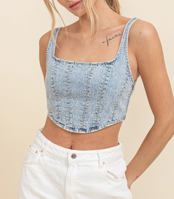 Rae Rhinestone Denim Corset Top