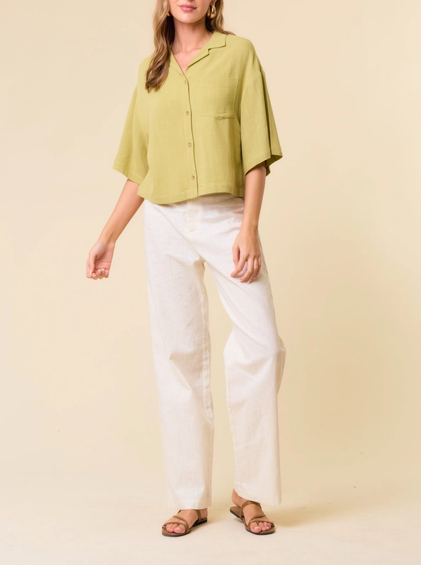 Linen Cropped Button Up Shirt