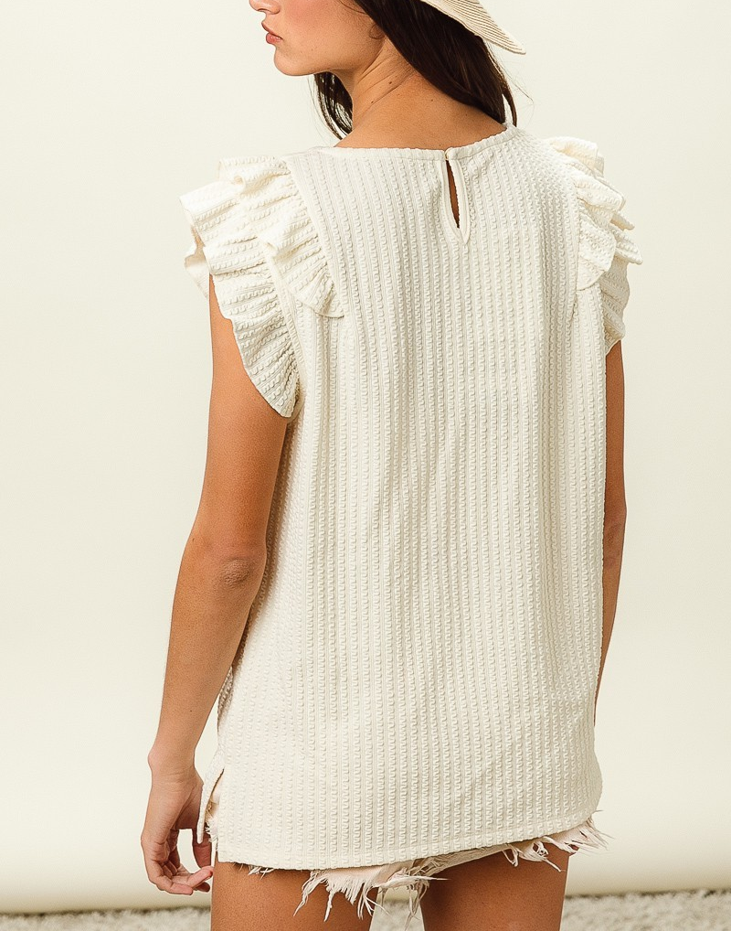 Zig Zag Rib Textured Ruffle Top