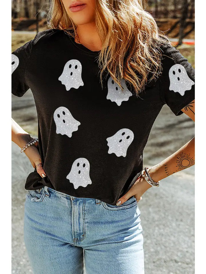 Glittery Ghost Halloween Graphic Tee