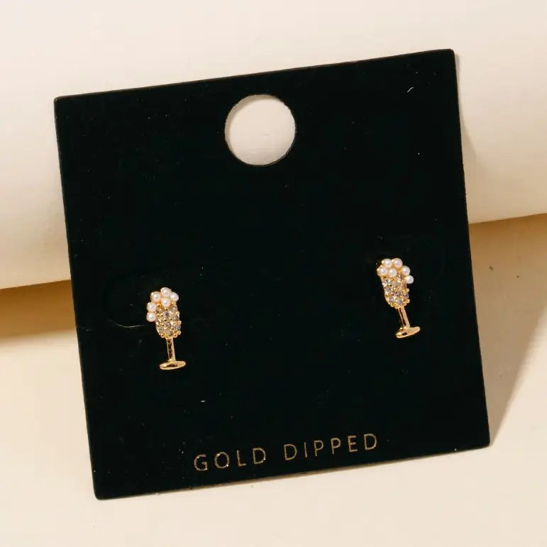 Gold Dipped Pearl Champagne Stud Earrings