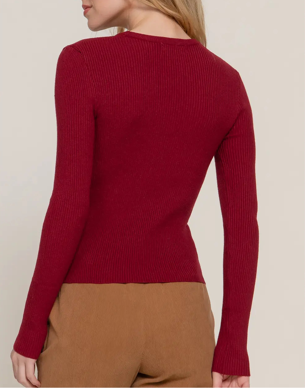 Alissa Burgundy Ribbed Sweater Top