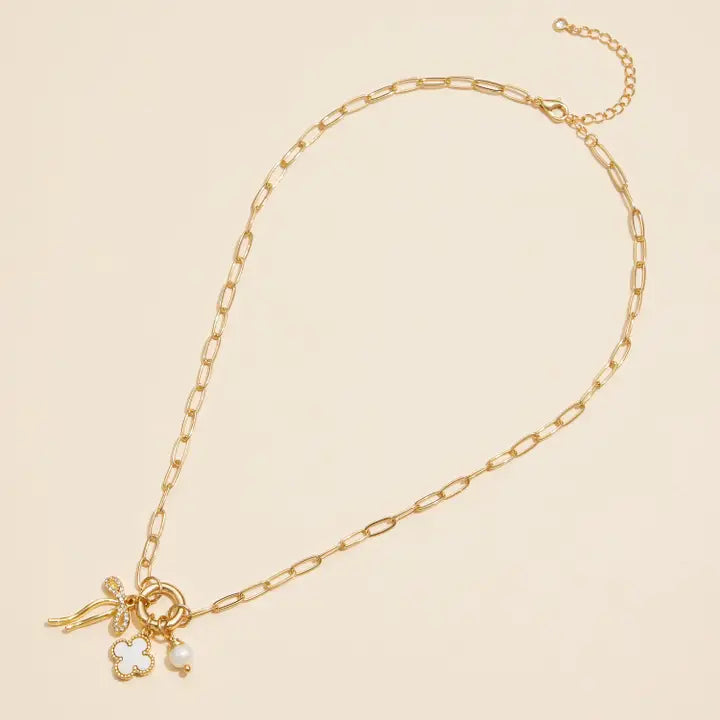 Gina Gold Dipped Bow Charm Necklace