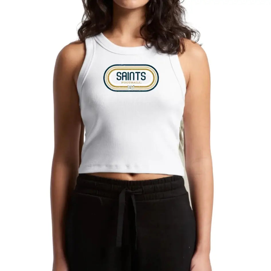 Retro Game Day Ribbed Crop Tank White