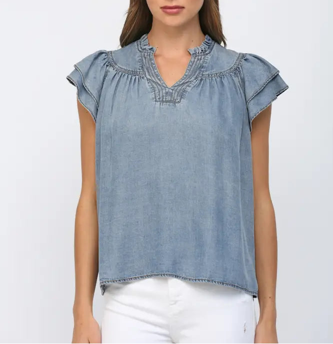Chambray Breeze Flutter Top