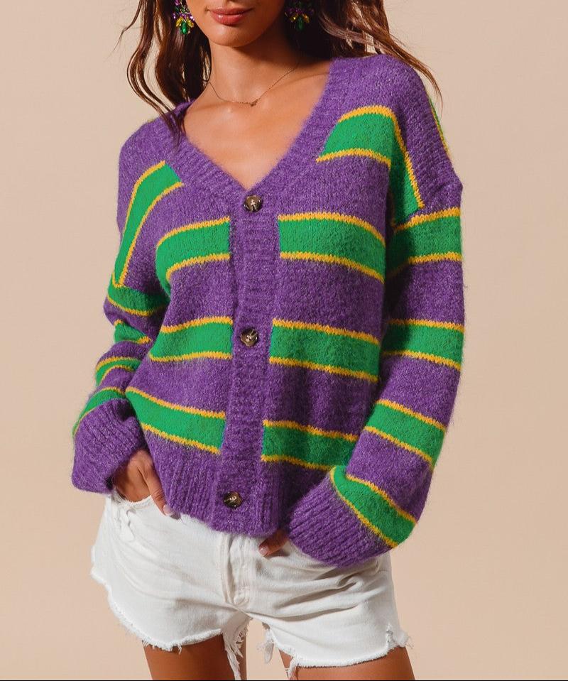 Mardi Gras Striped Cardigan