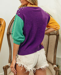 Mardi Gras Color Block Pearl Sweater