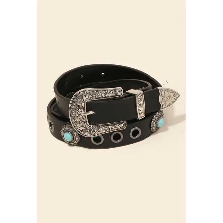 Floral Etched Faux Leather Belt