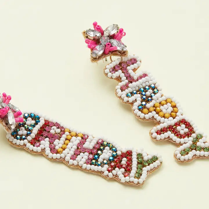 Happy Birthday Rhinestone Bead Earrings