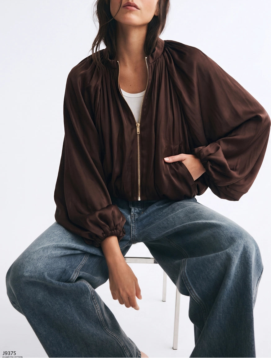 The Satin Statement Bomber Brown