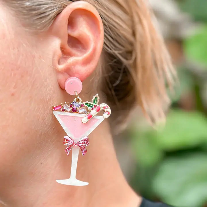 Pink Candy Cane Martini Earrings