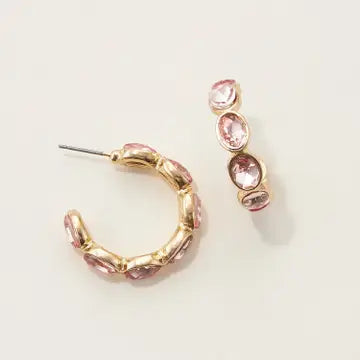 Rhinestone Hoop Earrings Pink