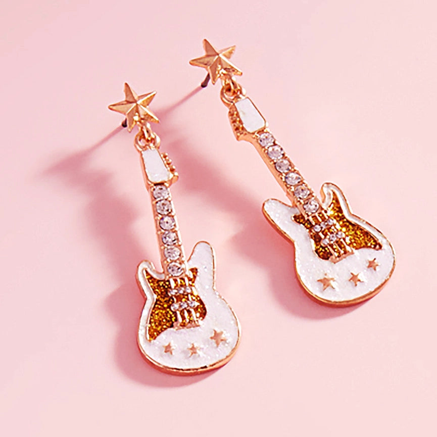 Glittered Guitar Dangle Earrings