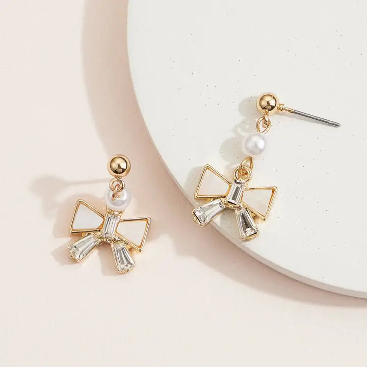 Gold Bow Drop Earrings