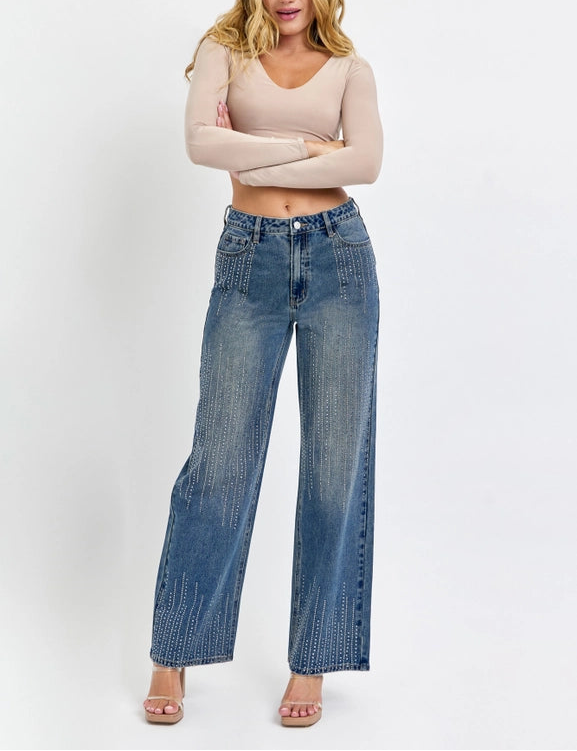 Rhinestone HR Wide Leg Jeans