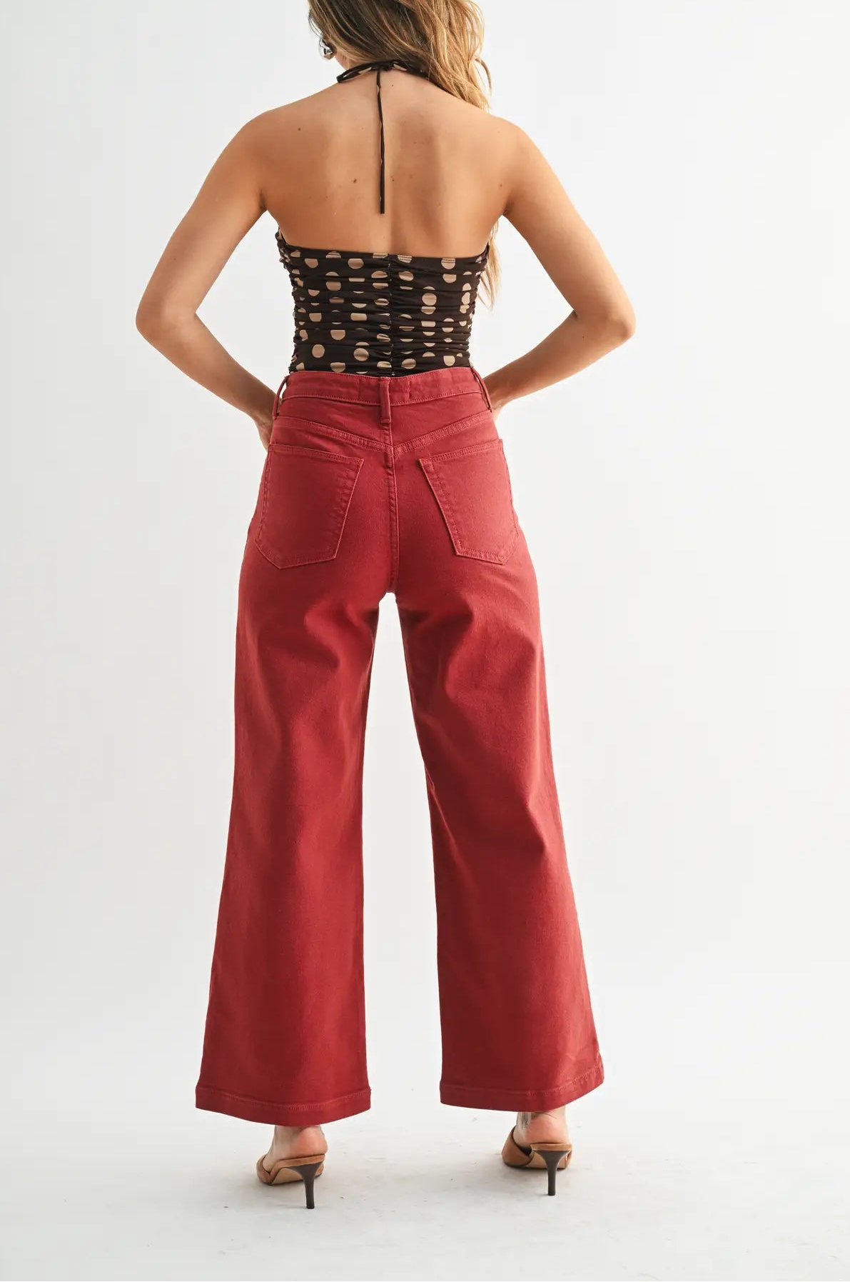 Meredith Wide Leg Burgundy Jeans