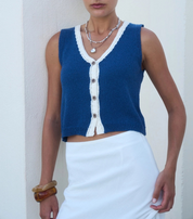 Coastal Contrast Knit Vest Navy