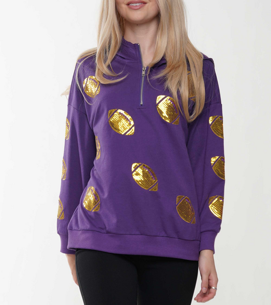 Purple & Gold Football Sequin Hoodie