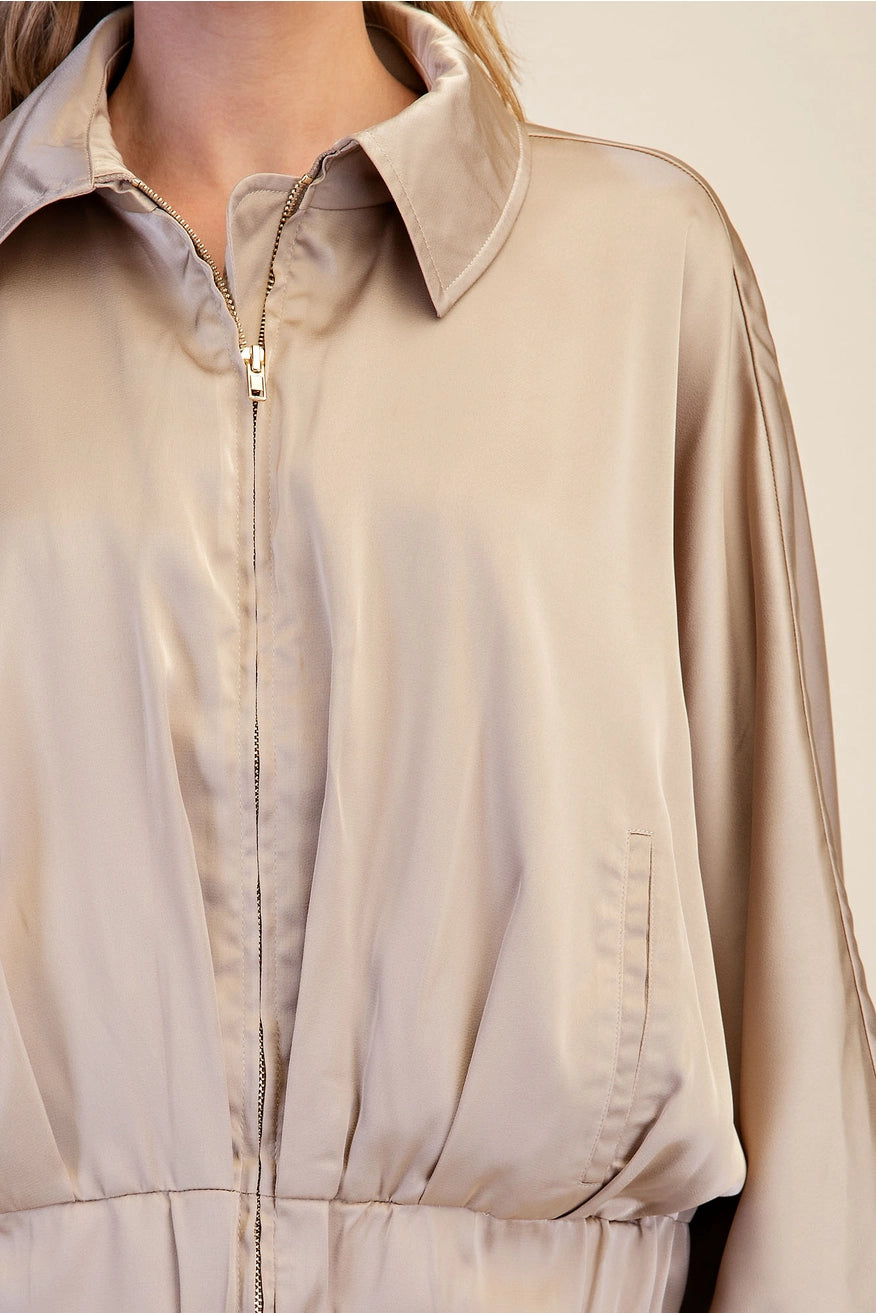 The Uptown Satin Bomber Beige