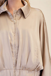 The Uptown Satin Bomber Beige