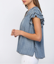 Chambray Breeze Flutter Top