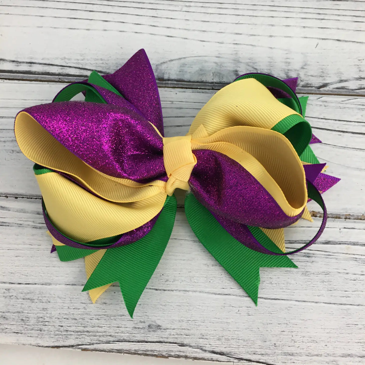 Mardi Gras Glitter Ribbon Hair Bow