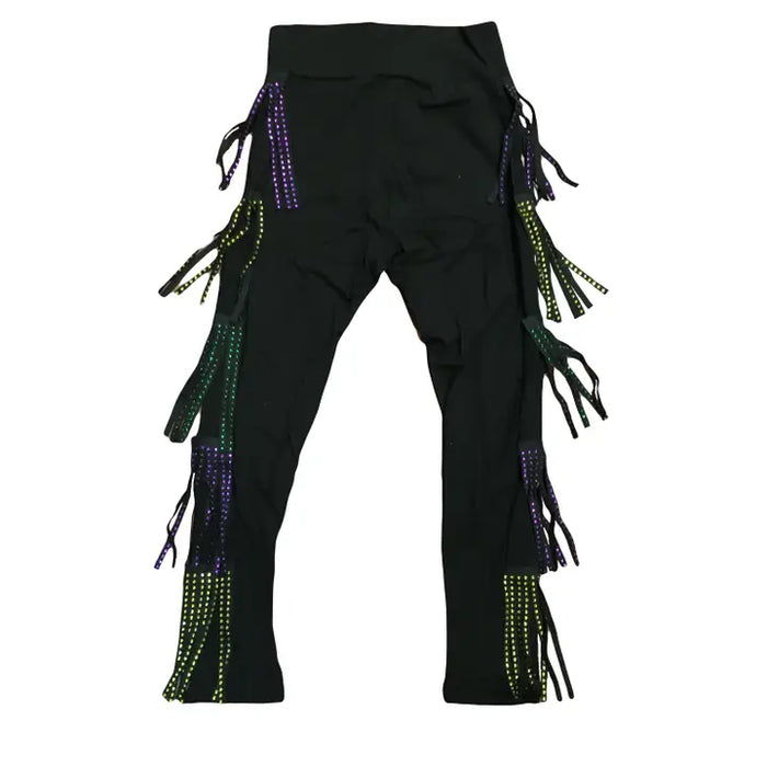 Kids Mardi Gras Rhinestone Tassel Leggings