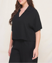 Curvy Elena Linen Cropped Top
