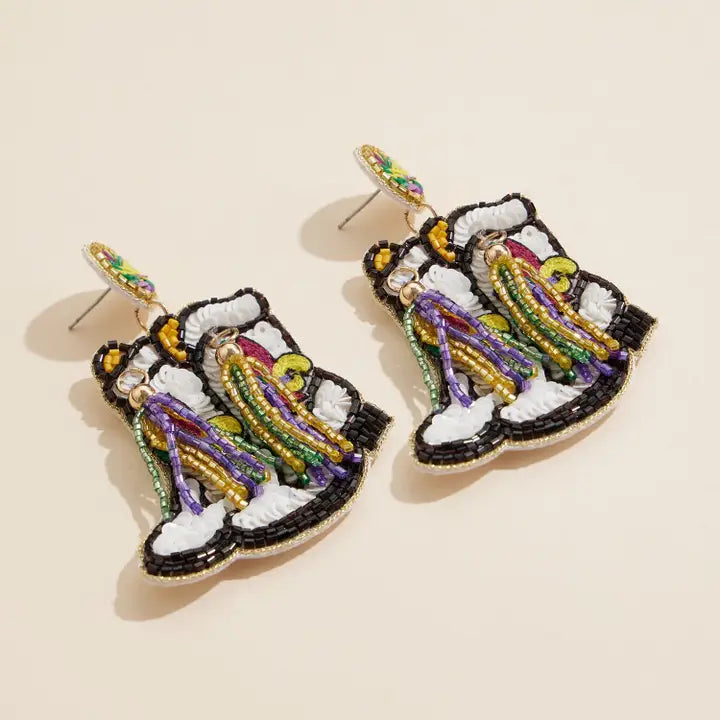 Mardi Gras Cowboy Boot Beaded Earrings