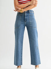Medium Wash HR utility Wide Leg Jean