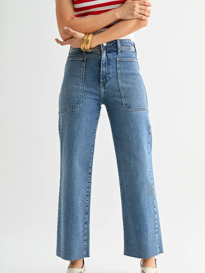 Medium Wash HR utility Wide Leg Jean