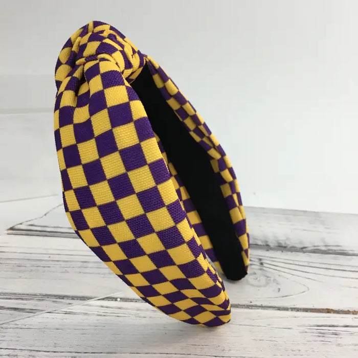 Purple & Gold Checkered Knot Headband