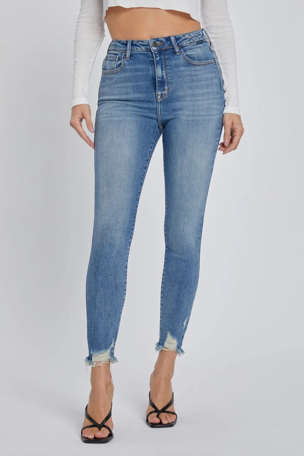 Stretch HR Ankle Skinny Frayed Hem Jeans