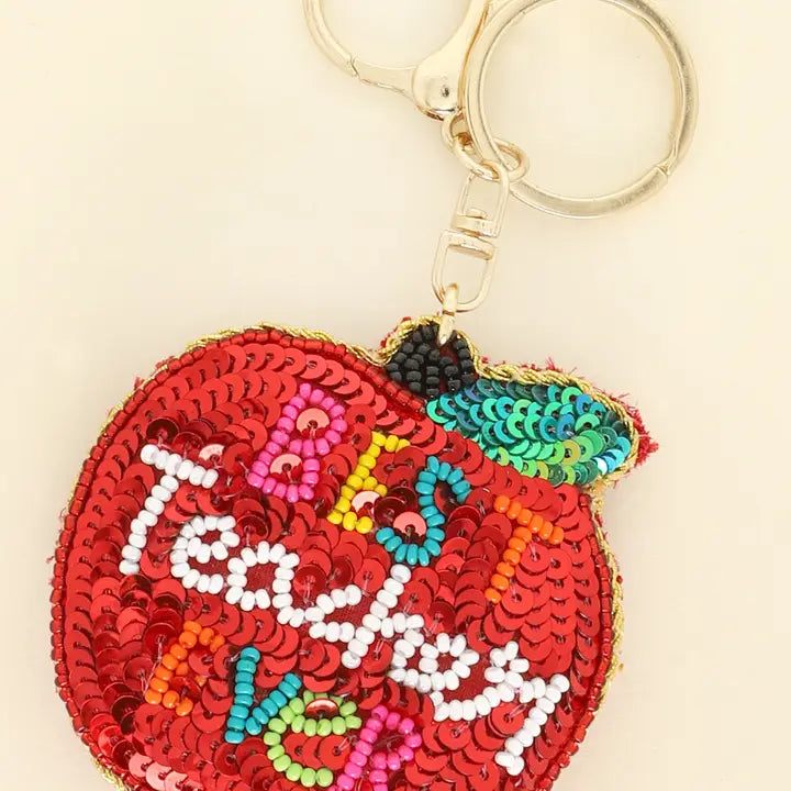 Best Teacher Embroidered Apple Keychain