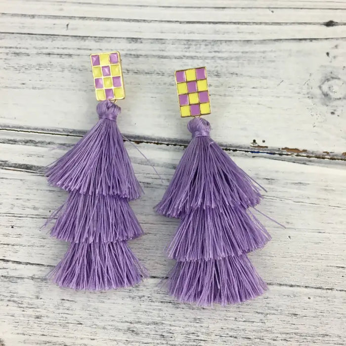 Purple & Gold Tassel Earrings