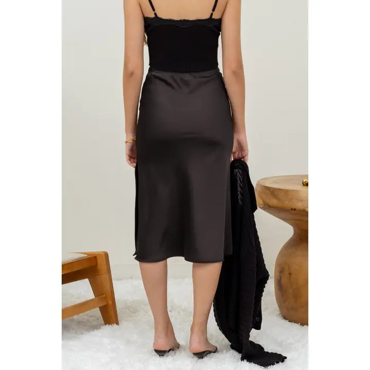 Sabrina Satin Slit Midi Skirt