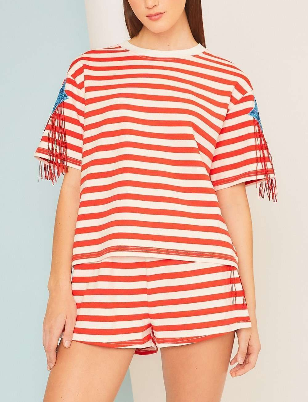Fourth Of July Fringe Star Patch Top