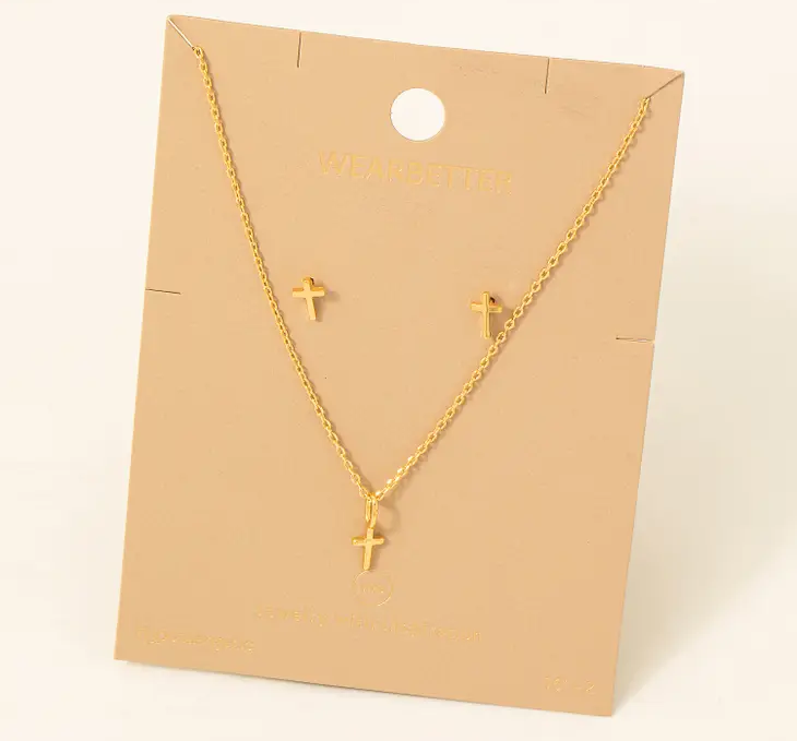 Dainty Cross Pendant Necklace Set