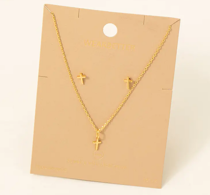 Dainty Cross Pendant Necklace Set