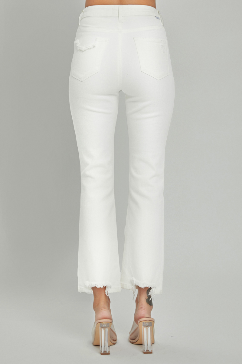 Tummy Control Distressed White Straight Jeans