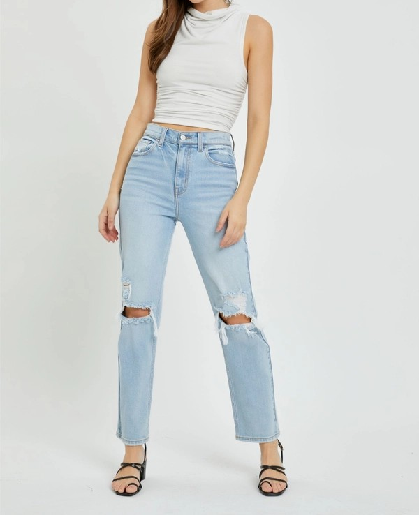 Distressed HR Straight Denim Jean